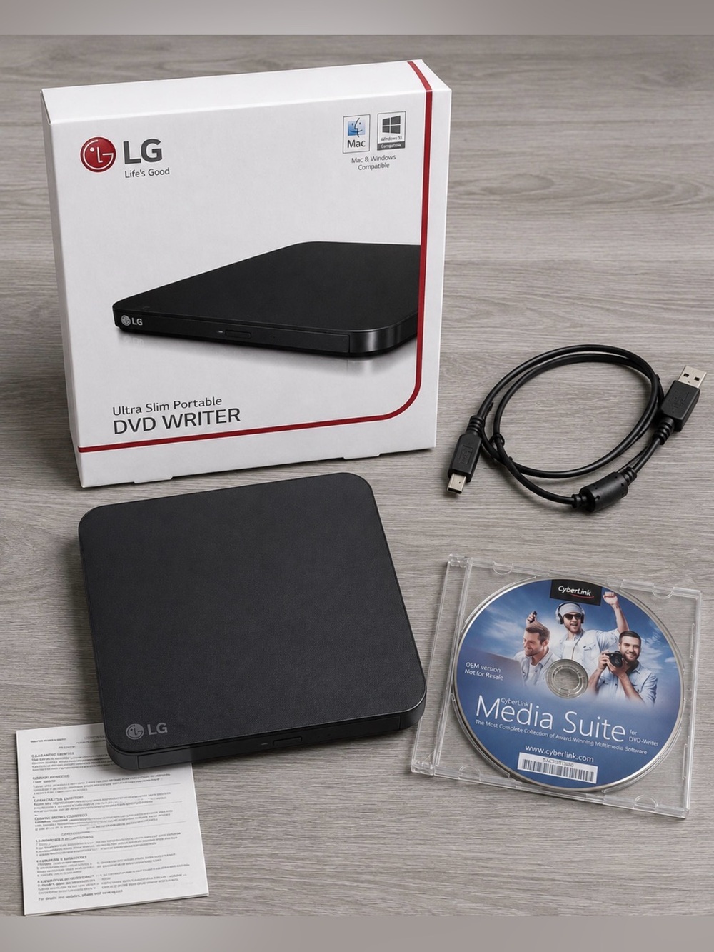 LG Ultra Slim Portable DVD/CD Burner Writer Bundle Set + Blank CDs & Cases